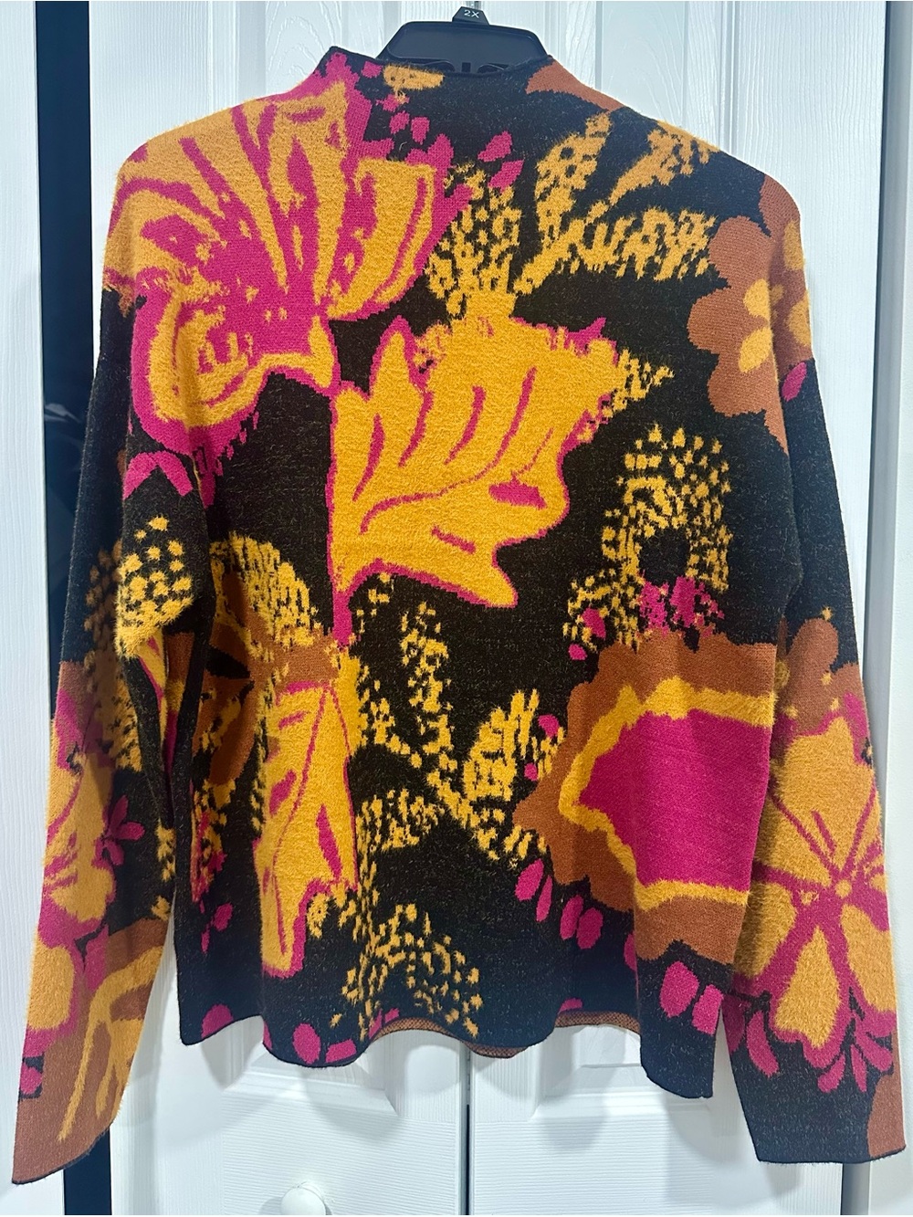 Philosophy Fall Black Sweater with Pink and Gold Floral Knit